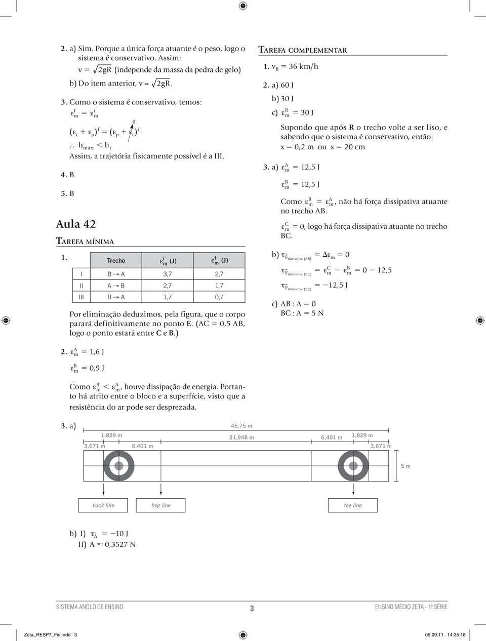 Trecho i I B A 3,7 2,7 II A B 2,7 1,7 III B A 1,7,7 Por eliminação deduzimos, pela igura, que o corpo parará deinitivamente no ponto E. (AC 5,5 AB, logo o ponto estará entre C e B.) (J) (J) 1.