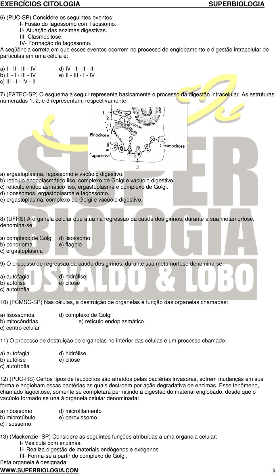 II - III - I - IV c) III - I - IV - II 7) (FATEC-SP) O esquema a seguir representa basicamente o processo da digestão intracelular.