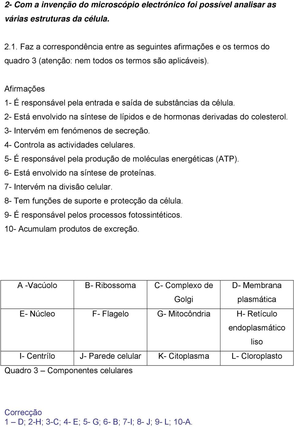 2- Está envolvido na síntese de lípidos e de hormonas derivadas do colesterol. 3- Intervém em fenómenos de secreção. 4- Controla as actividades celulares.