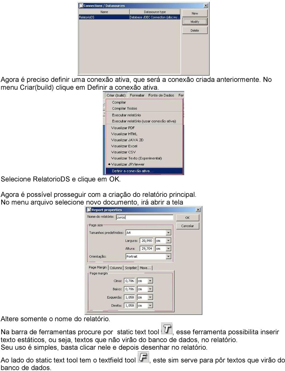 No menu arquivo selecione novo documento, irá abrir a tela Altere somente o nome do relatório.