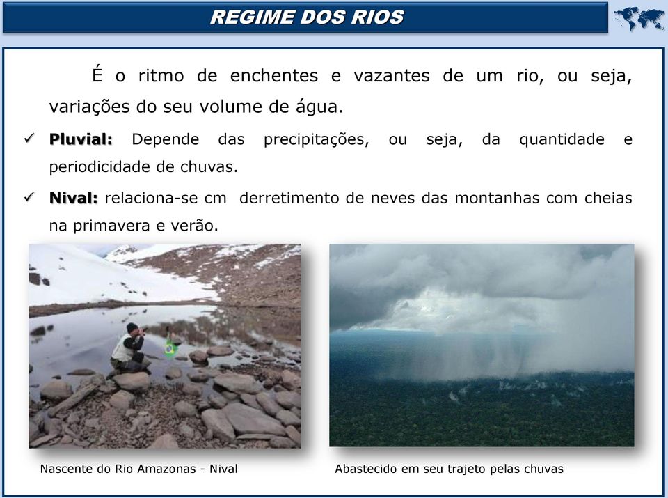 Pluvial: Depende das precipitações, ou seja, da quantidade e periodicidade de chuvas.