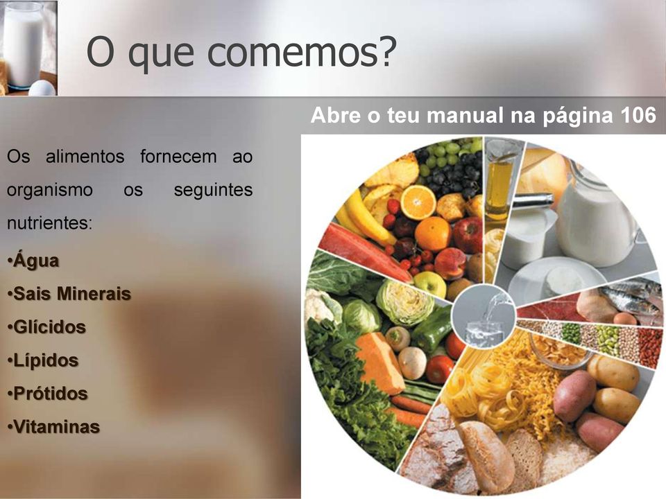 seguintes nutrientes: Água Sais Minerais