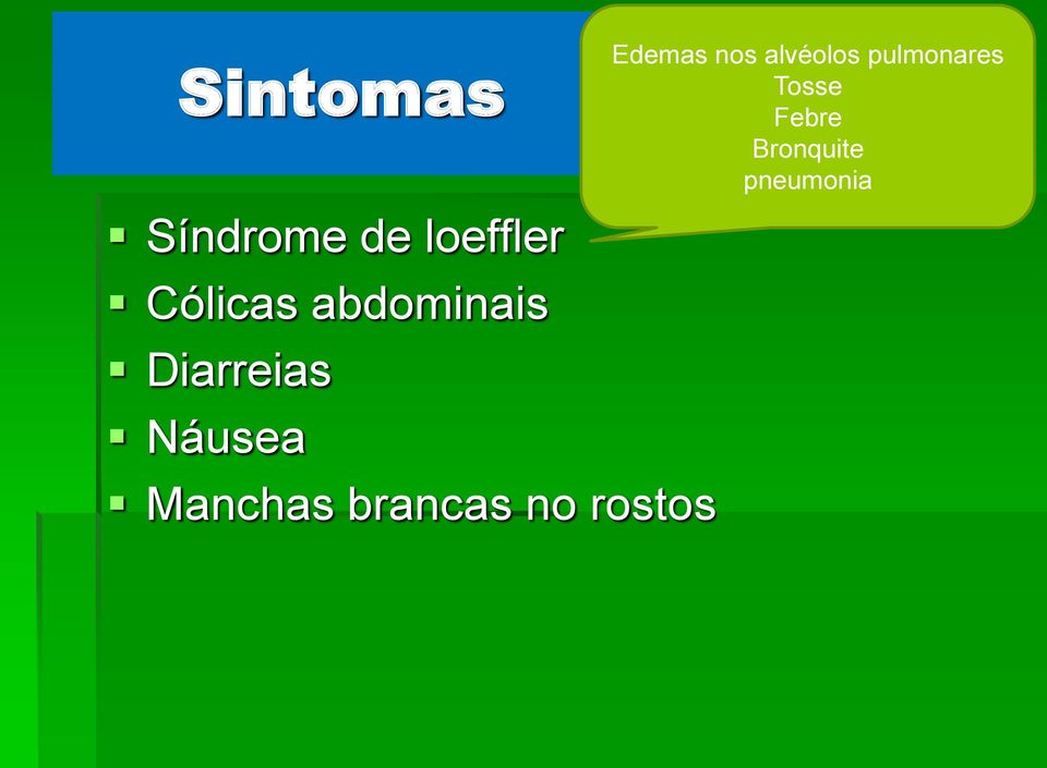 brancas no rostos Edemas nos alvéolos