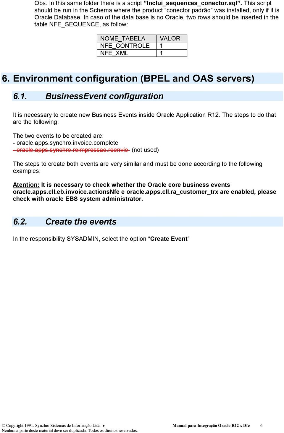 Environment configuration (BPEL and OAS servers) 6.1. BusinessEvent configuration It is necessary to create new Business Events inside Oracle Application R12.