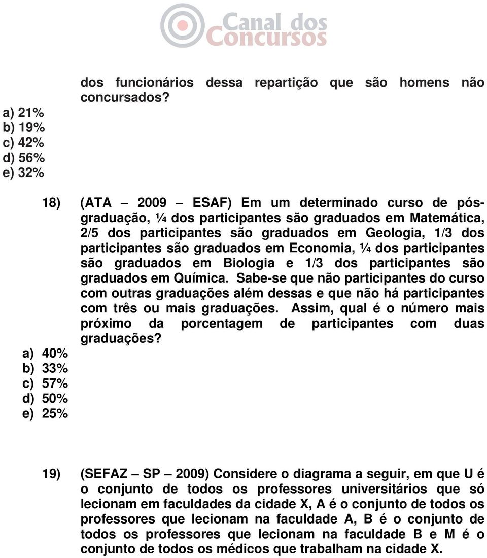 Economia, ¼ dos participantes são graduados em Biologia e 1/3 dos participantes são graduados em Química.