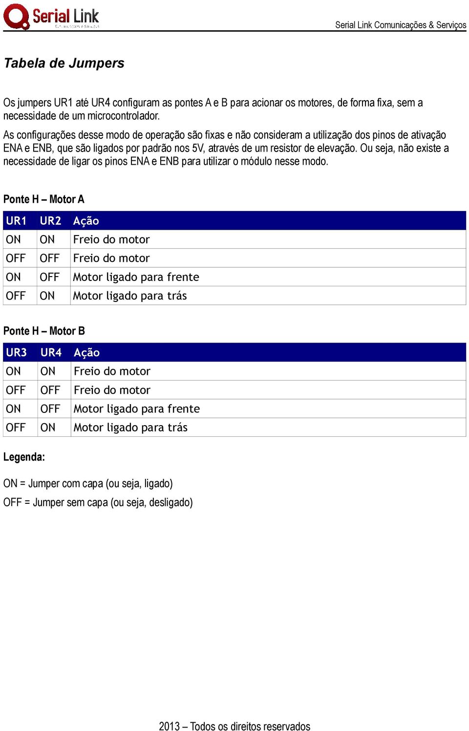 Ou seja, não existe a necessidade de ligar os pinos ENA e ENB para utilizar o módulo nesse modo.