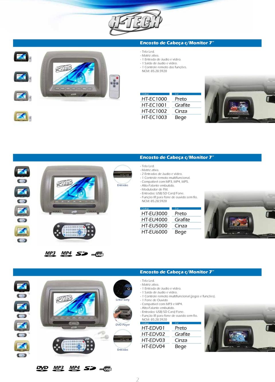 - Compatível com MP3, MP4, MP5. - Modulador de FM. - : USB/SD Card/Fone.