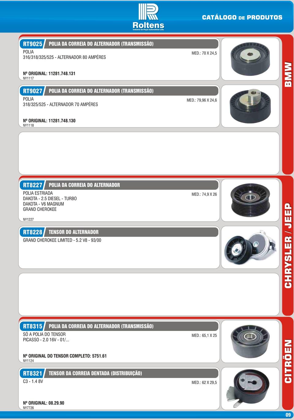 5 DIESEL - TURBO DAKOTA - V6 MAGNUM GRAND CHEROKEE NY1227 RT8228 POLIA DA CORREIA DO ALTERNADOR TENSOR DO ALTERNADOR GRAND CHEROKEE LIMITED - 5.