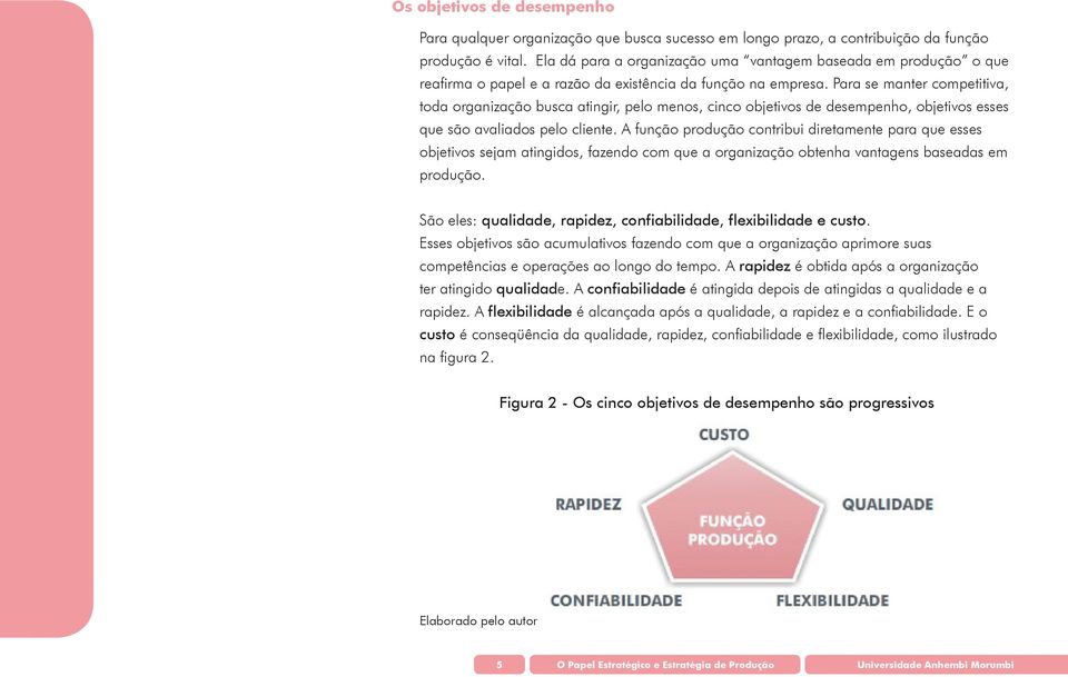 Para se manter competitiva, toda organização busca atingir, pelo menos, cinco objetivos de desempenho, objetivos esses que são avaliados pelo cliente.