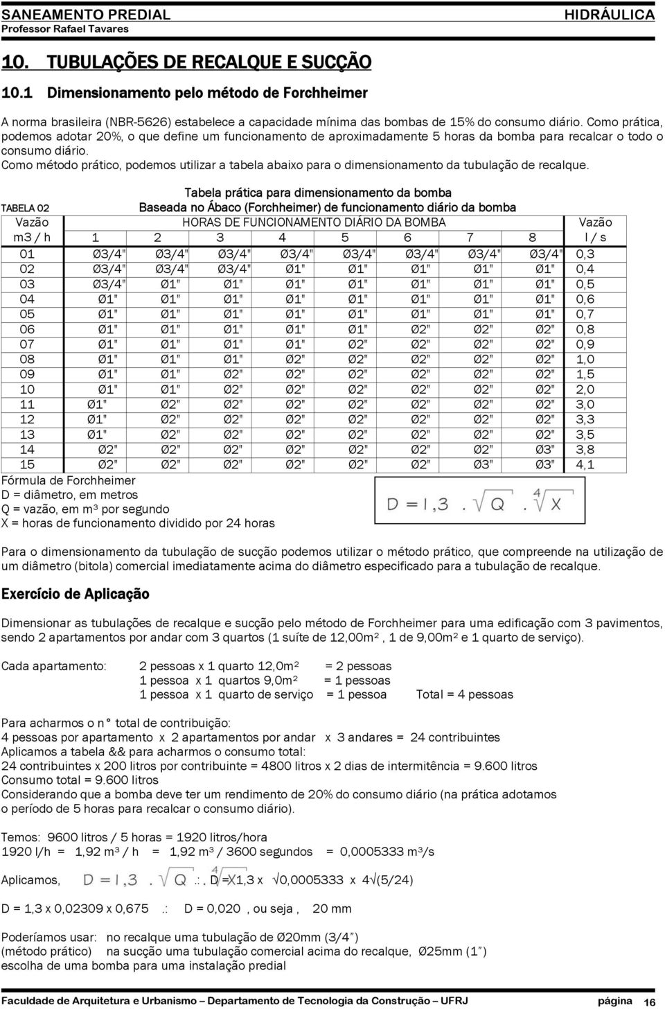 Como método prático, podemos utilizar a tabela abaixo para o dimensionamento da tubulação de recalque.