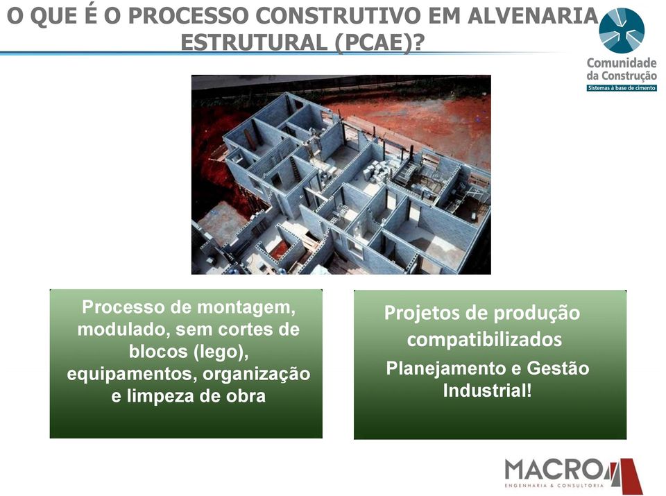 Processo de montagem, modulado, sem cortes de blocos