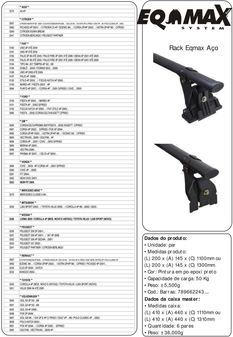 .. C/FRISO 3240 CITROEN XSARA BREAK 3241 CITROEN BERLINGO / PEUGEOT PARTNER ** FIAT ** 3100 UNO 2P ATÉ 2004 3101 UNO 4P ATÉ 2004 3102 PALIO 2P 96 ATÉ 2003 / PALIO FIRE 2P 2001 ATÉ 2008 / SIENA 2P