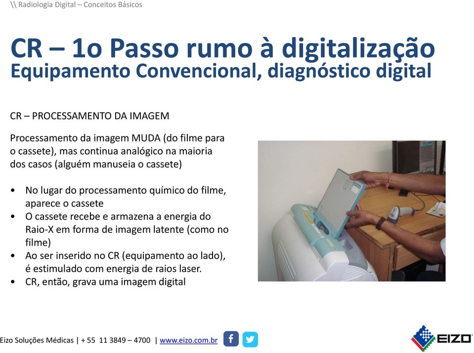 processamento químico do filme, aparece o cassete O cassete recebe e armazena a energia do Raio-X em forma de imagem latente