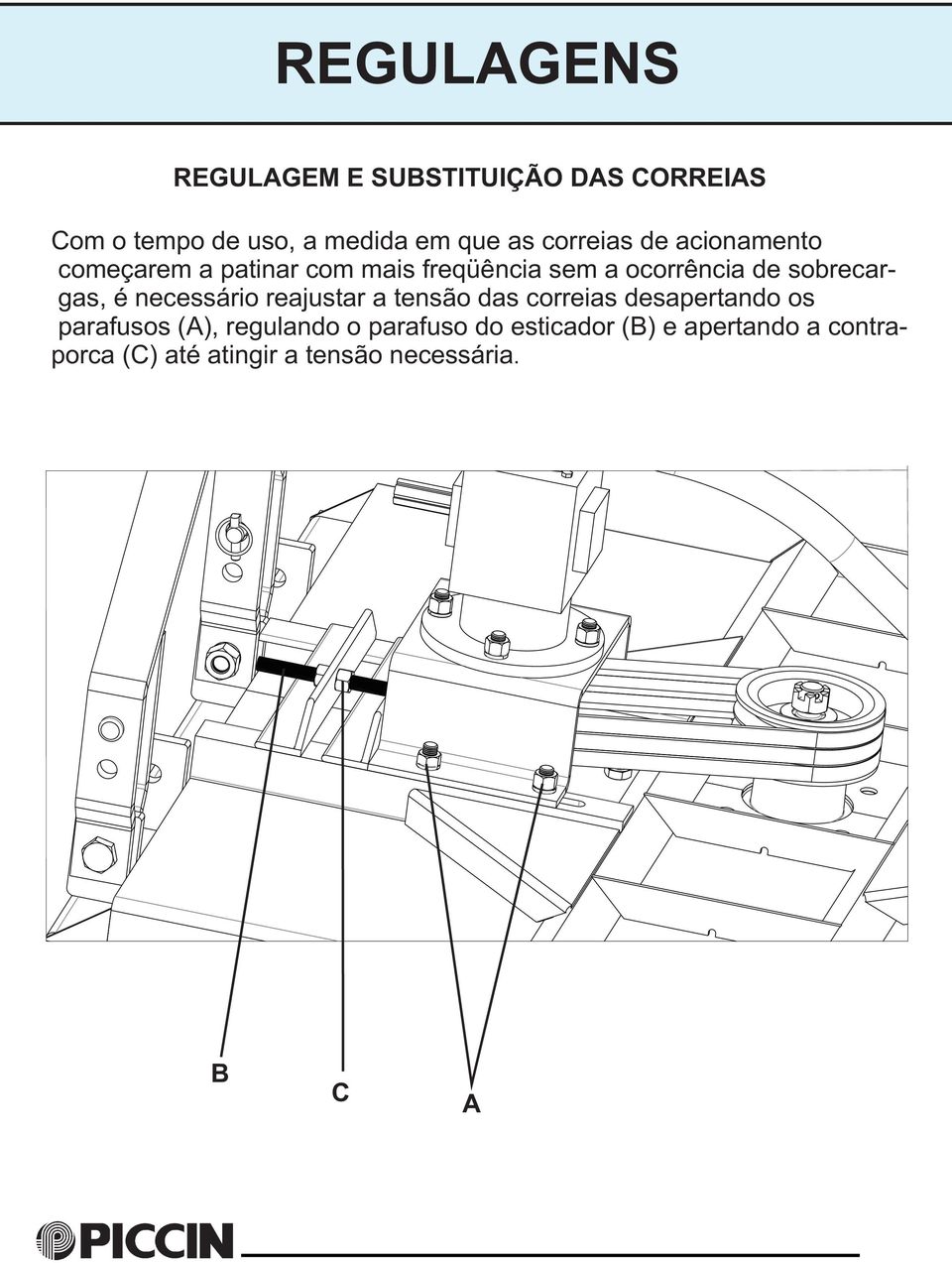 sobrecargas, é necessário reajustar a tensão das correias desapertando os parafusos (A),