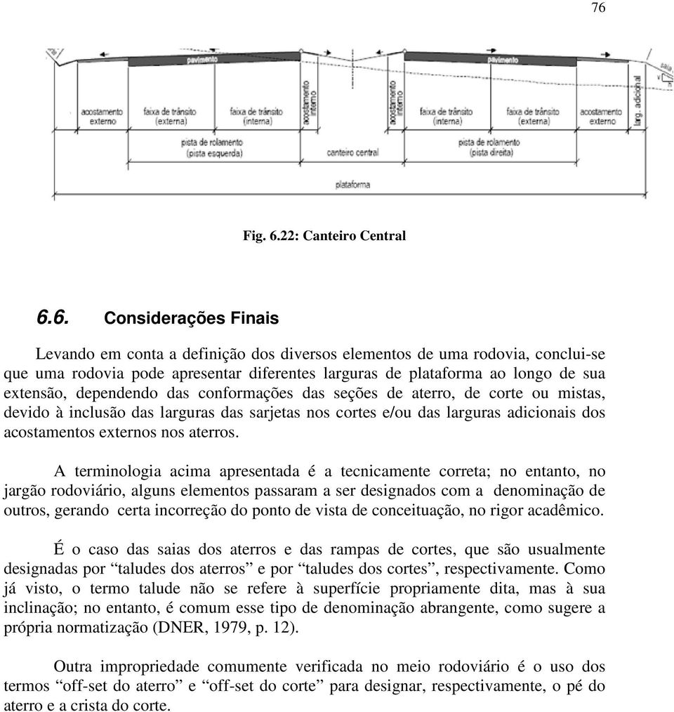 acostamentos externos nos aterros.