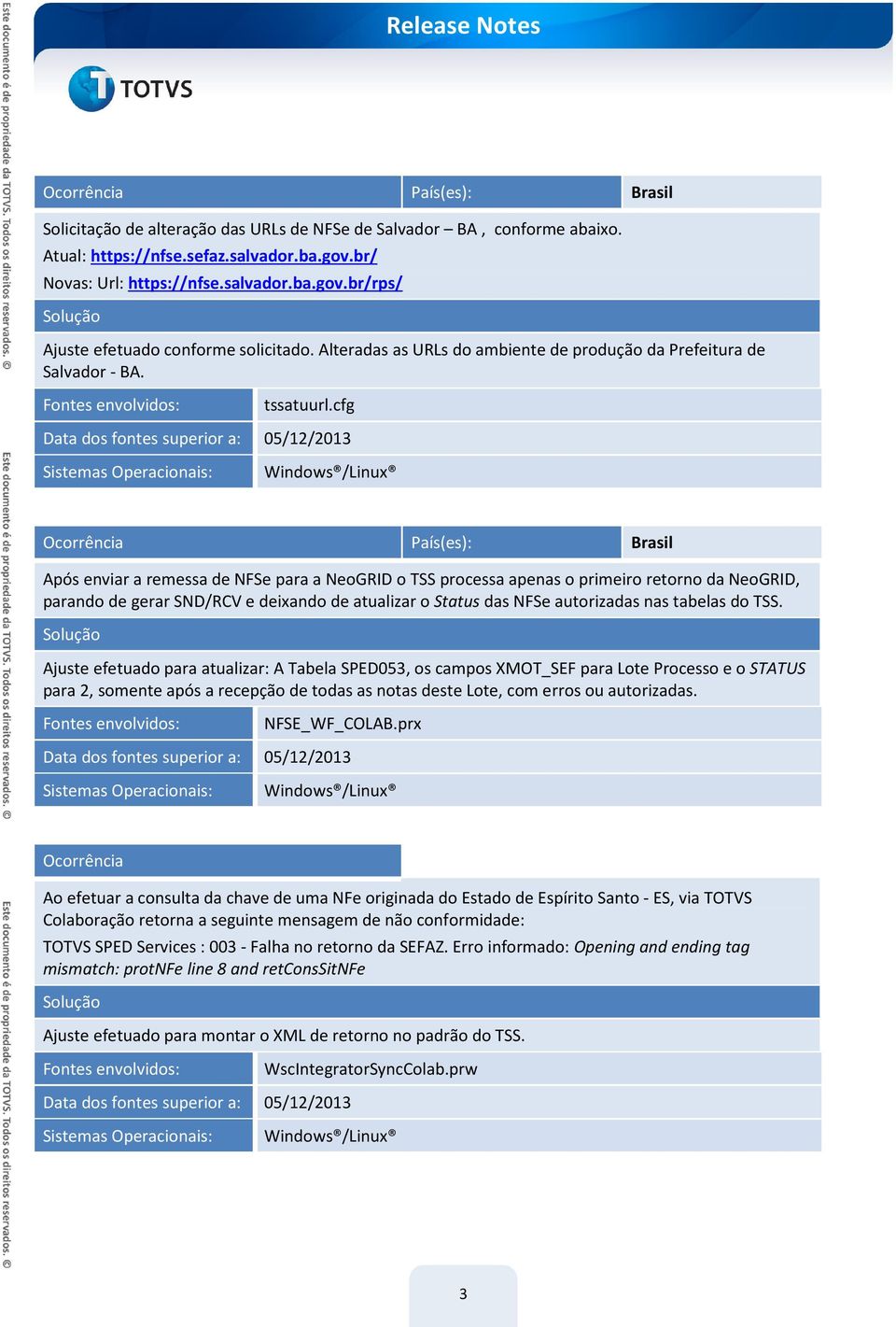 cfg Data dos fontes superior a: 05/12/2013 País(es): Brasil Após enviar a remessa de NFSe para a NeoGRID o TSS processa apenas o primeiro retorno da NeoGRID, parando de gerar SND/RCV e deixando de