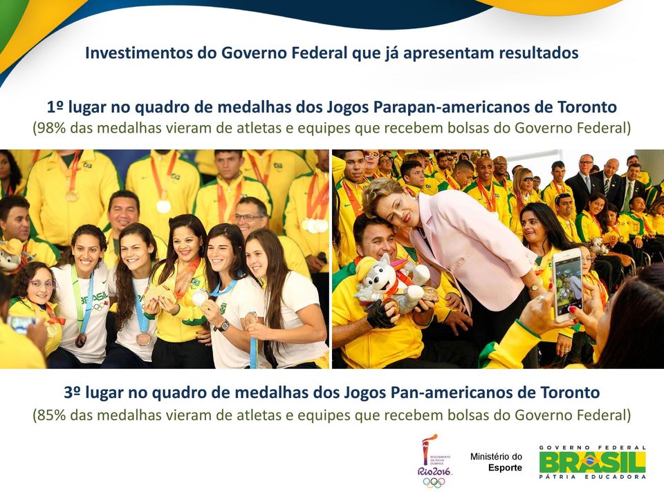 bolsas do Governo Federal) 3º lugar no quadro de medalhas dos Jogos Pan-americanos de Toronto