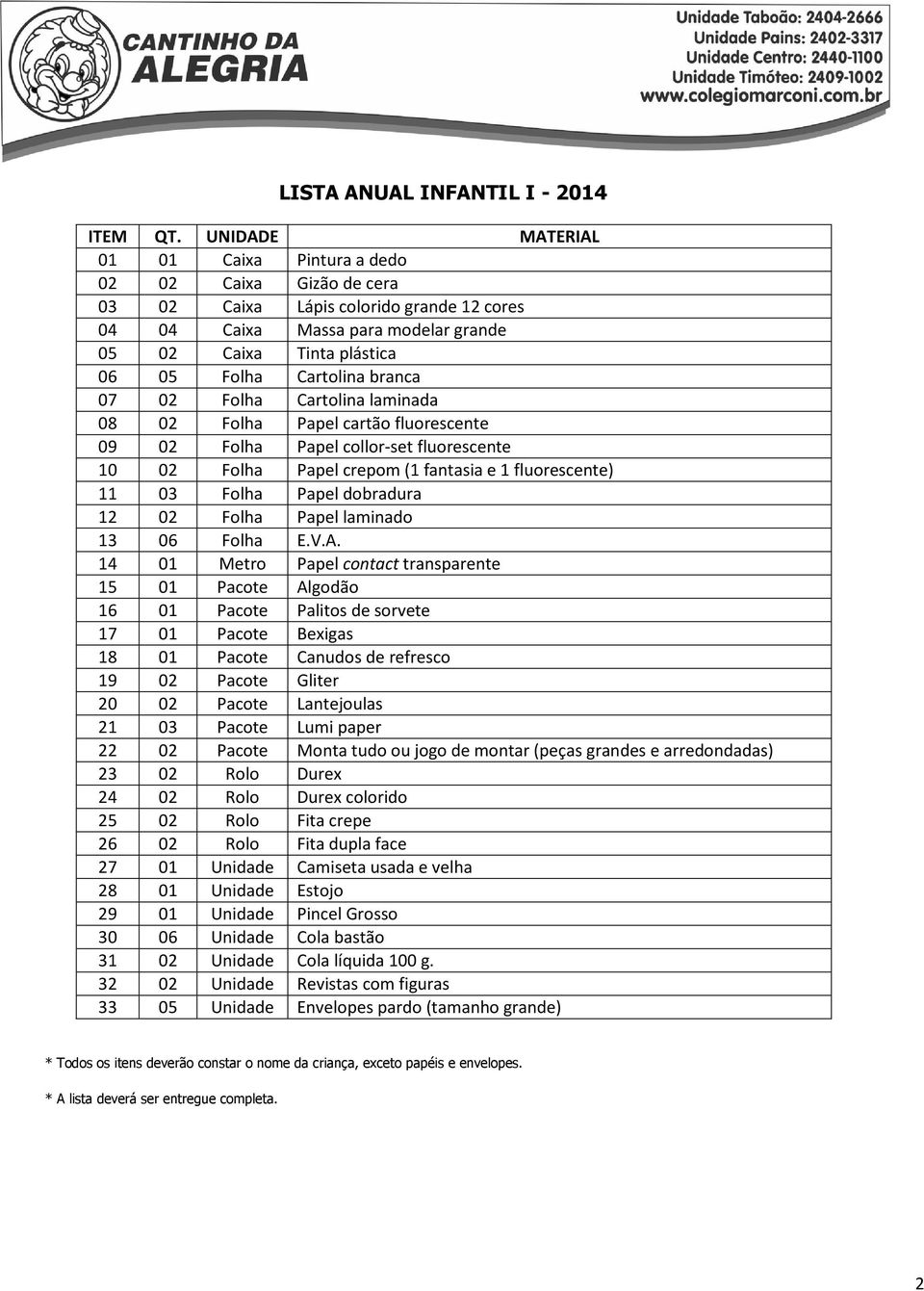 branca 07 02 Folha Cartolina laminada 08 02 Folha Papel cartão fluorescente 09 02 Folha Papel collor-set fluorescente 10 02 Folha Papel crepom (1 fantasia e 1 fluorescente) 11 03 Folha Papel