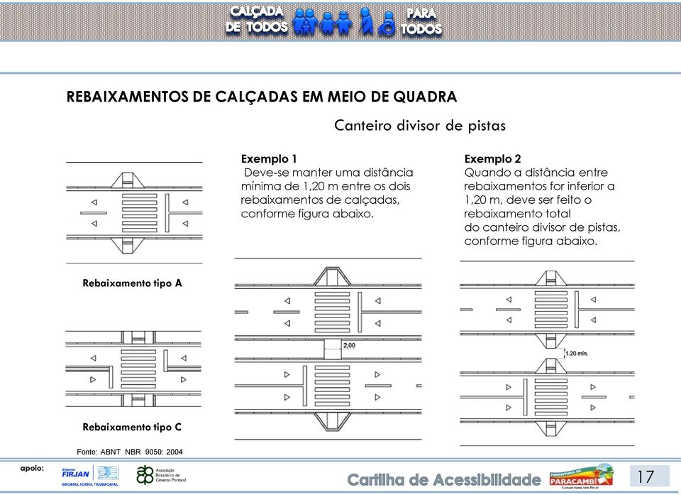 Exemplo 2 Quando a distância entre rebaixamentos for inferior a 1,20 m, deve ser feito o rebaixamento