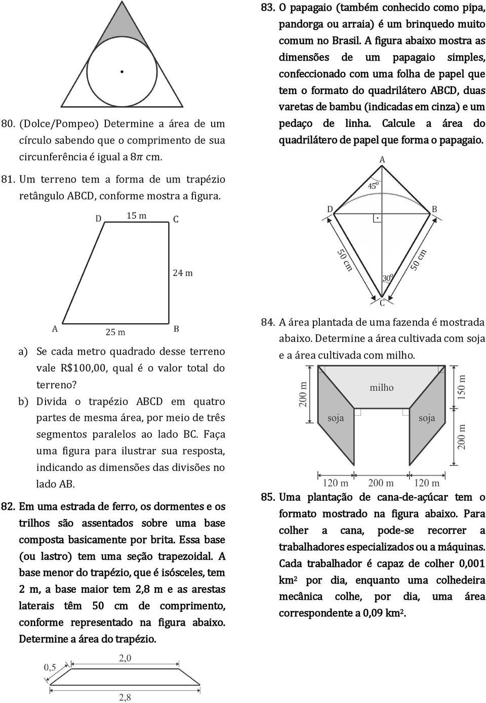 A figura abaixo mostra as dimensões de um papagaio simples, confeccionado com uma folha de papel que tem o formato do quadrilátero ABCD, duas varetas de bambu (indicadas em cinza) e um pedaço de