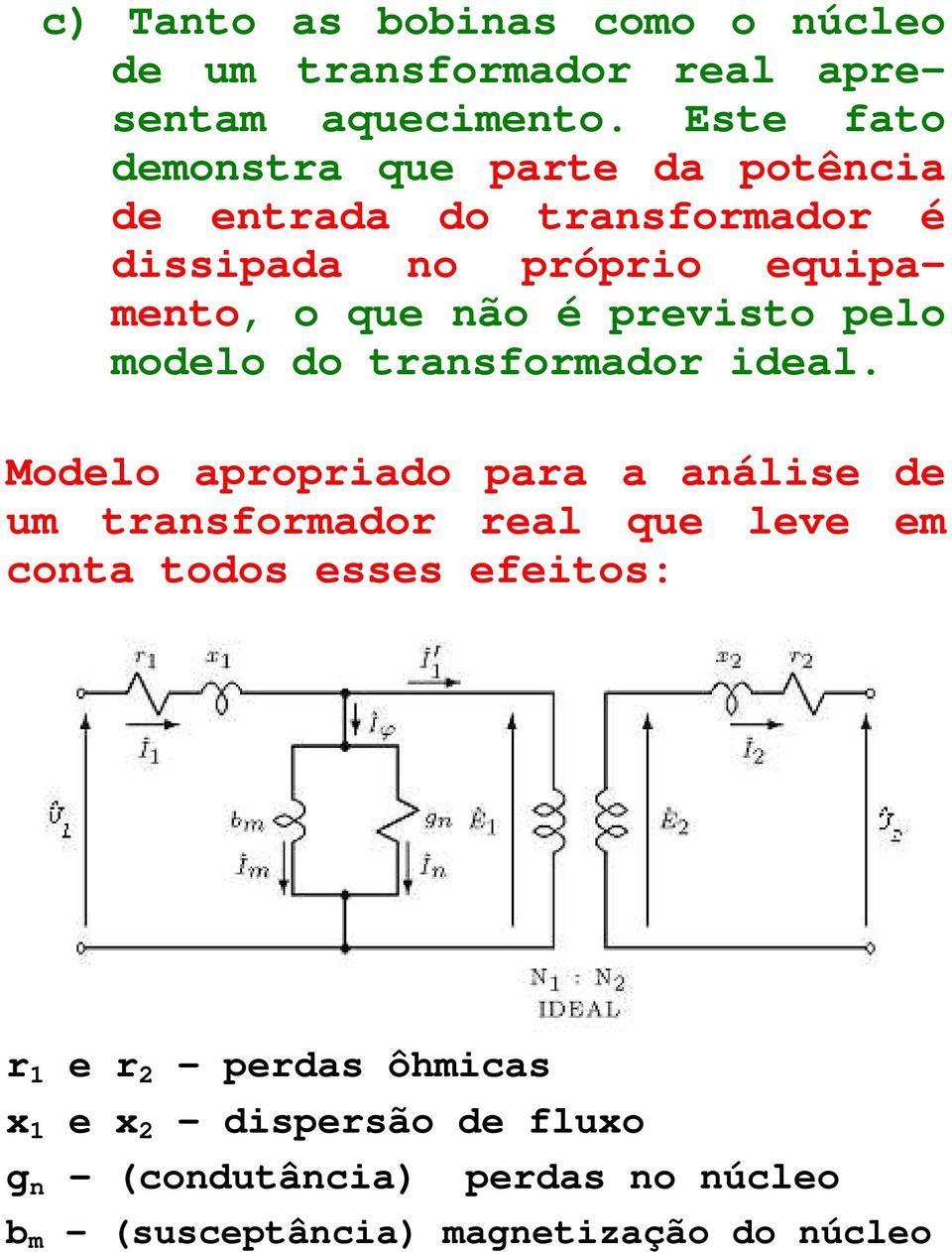 previsto pelo modelo do transformador ideal.