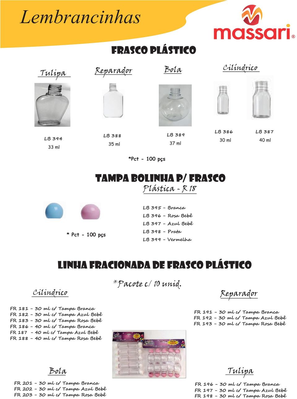 Reparador FR 181-30 ml c/ Tampa Branca FR 182-30 ml c/ Tampa Azul Bebê FR 183-30 ml c/ Tampa Rosa Bebê FR 186-40 ml c/ Tampa Branca FR 187-40 ml c/ Tampa Azul Bebê FR 188-40 ml c/ Tampa Rosa Bebê FR