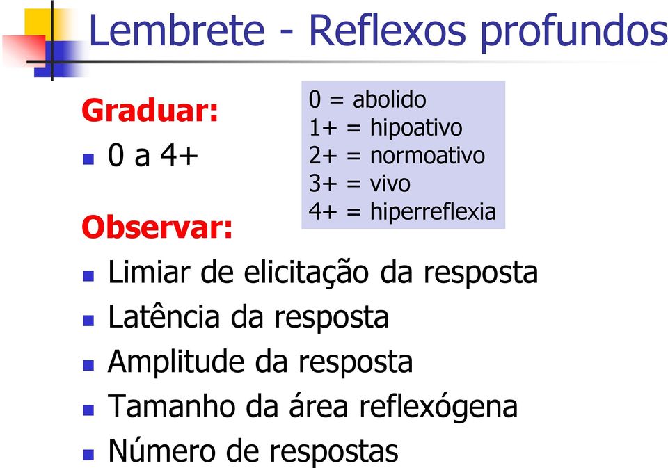 resposta Tamanho da área reflexógena Número de respostas 0 =