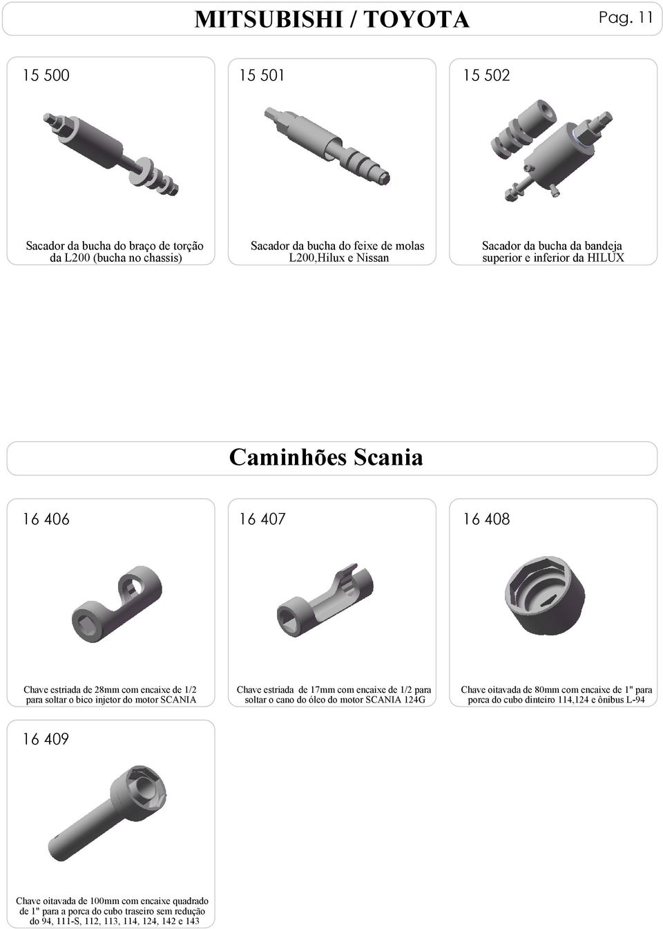 bandeja superior e inferior da HILUX Caminhões Scania 16 406 16 407 16 408 Chave estriada de 28mm com encaixe de 1/2 para soltar o bico injetor do motor SCANIA Chave