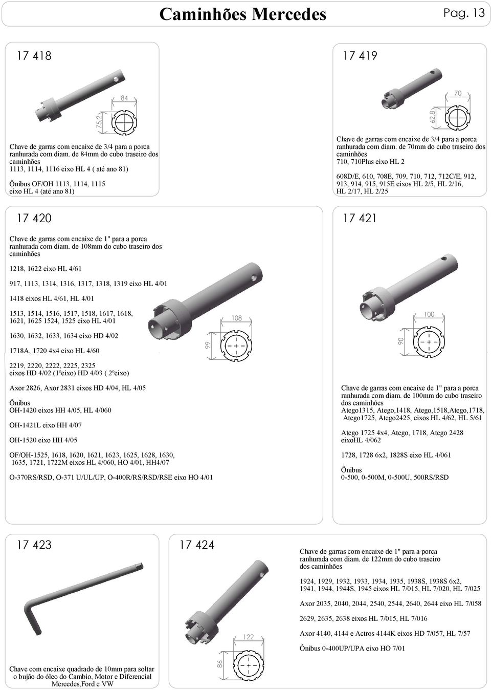 de 70mm do cubo traseiro dos caminhões 710, 710Plus eixo HL 2 608D/E, 610, 708E, 709, 710, 712, 712C/E, 912, 913, 914, 915, 915E eixos HL 2/5, HL 2/16, HL 2/17, HL 2/25 17 420 17 421 Chave de garras