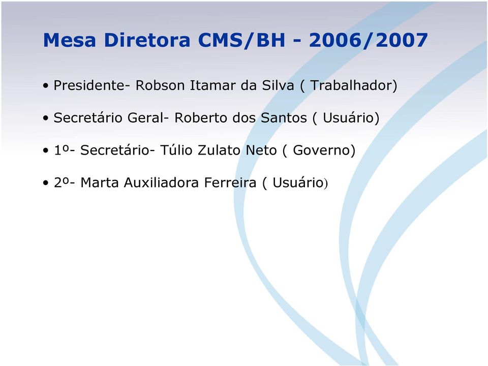 Roberto dos Santos ( Usuário) 1º- Secretário- Túlio