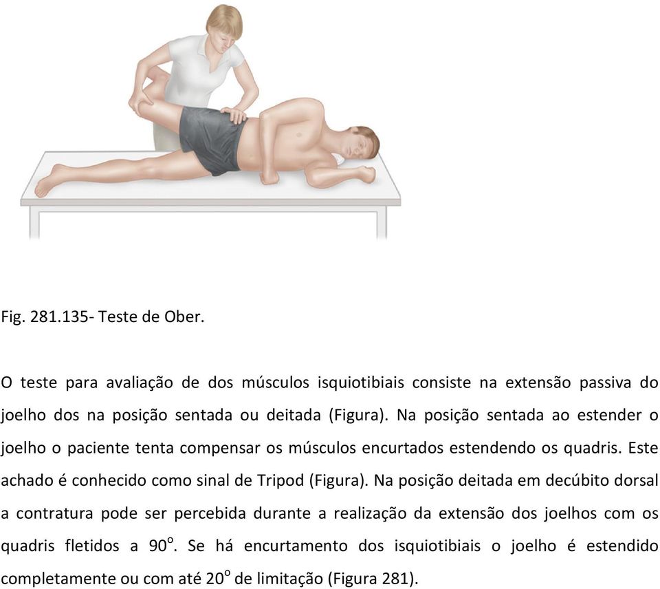 Na posição sentada ao estender o joelho o paciente tenta compensar os músculos encurtados estendendo os quadris.