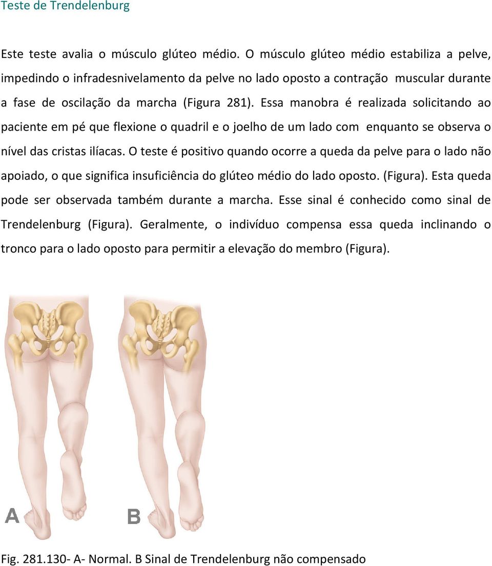 Essa manobra é realizada solicitando ao paciente em pé que flexione o quadril e o joelho de um lado com enquanto se observa o nível das cristas ilíacas.