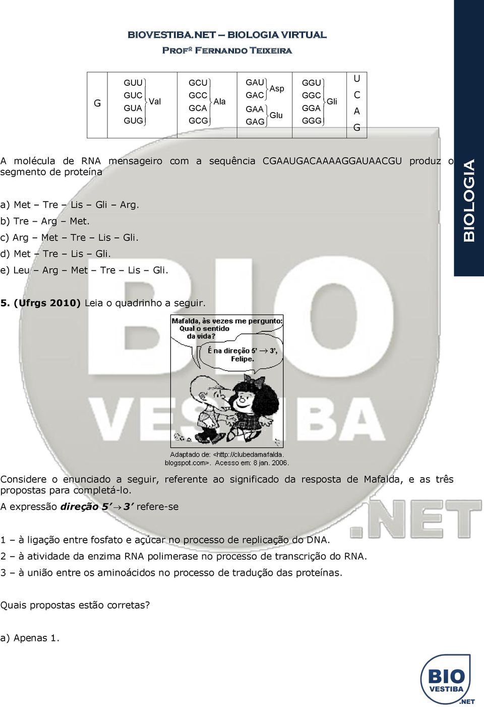 Considere o enunciado a seguir, referente ao significado da resposta de Mafalda, e as três propostas para completá-lo.