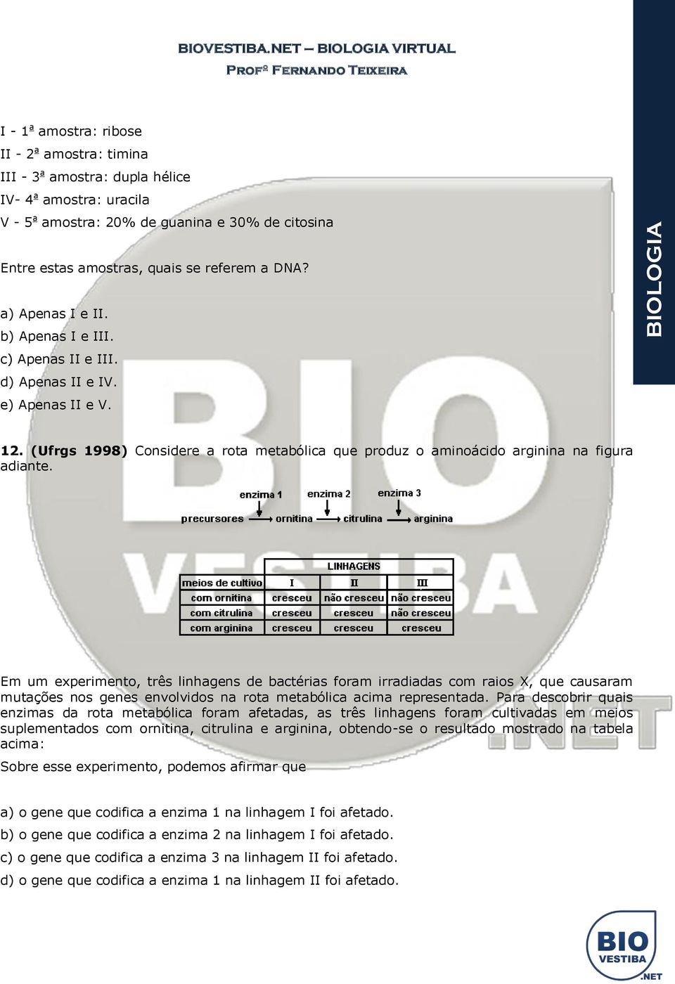 Em um experimento, três linhagens de bactérias foram irradiadas com raios X, que causaram mutações nos genes envolvidos na rota metabólica acima representada.