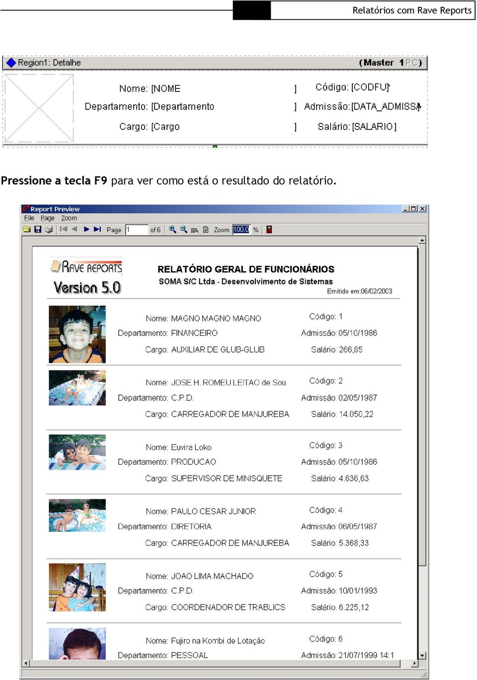 resultado do relatório.