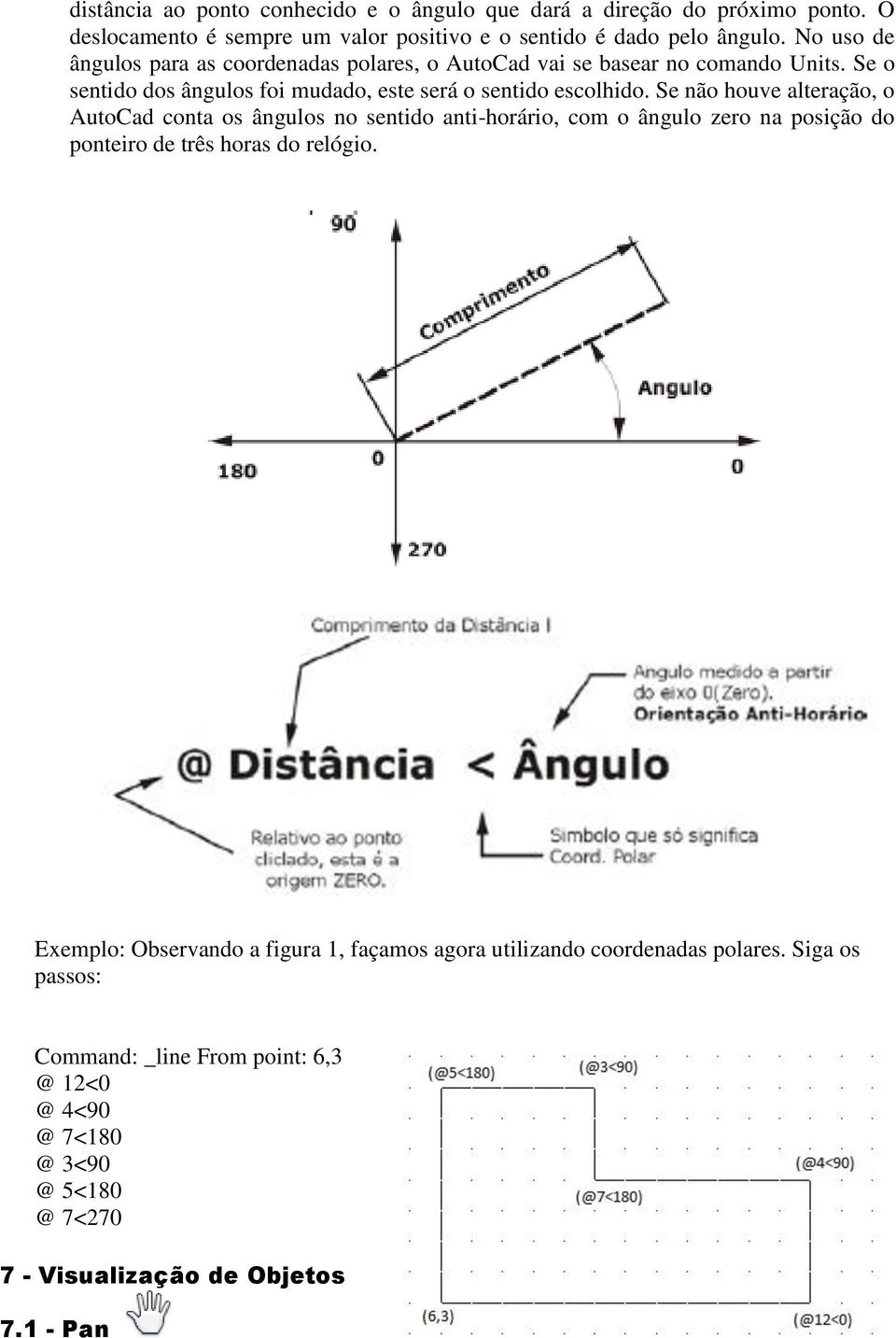 Se não houve alteração, o AutoCad conta os ângulos no sentido anti-horário, com o ângulo zero na posição do ponteiro de três horas do relógio.