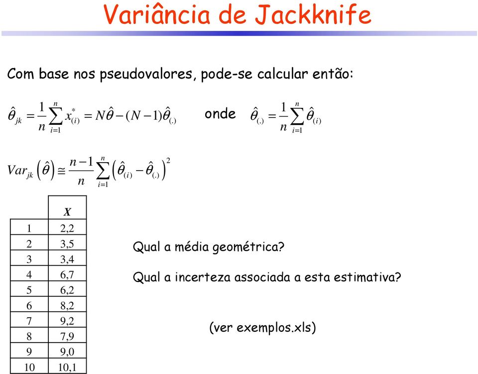 ) = ˆ θ( i) i= i= Var jk ( ˆ θ ) ( ˆ ˆ θ ) 2 ( i) θ(.