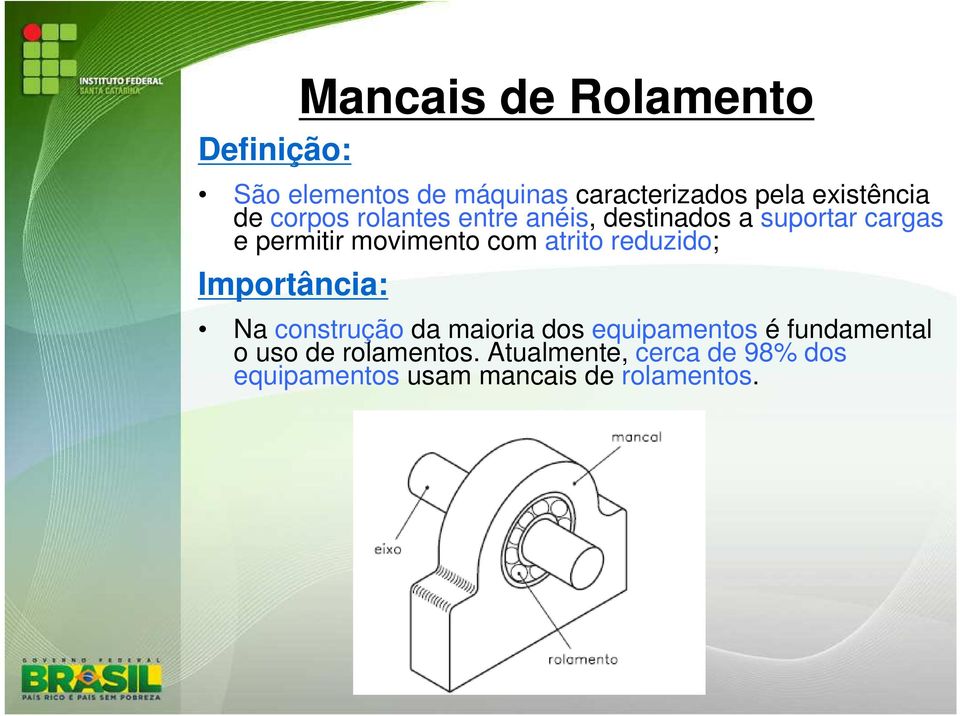 movimento com atrito reduzido; Importância: Na construção da maioria dos equipamentos é