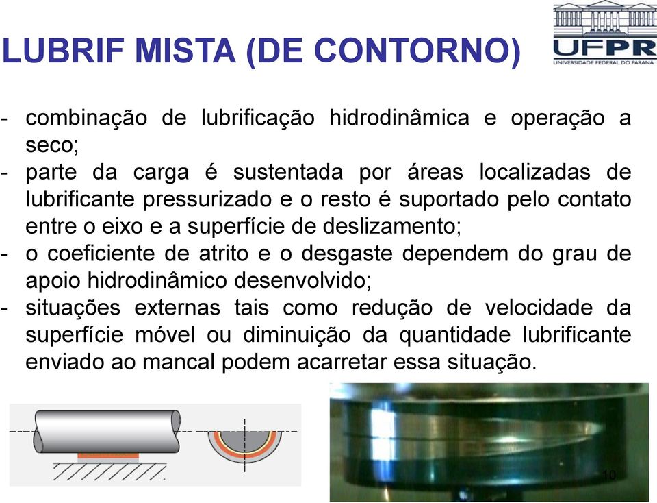 coeficiente de atrito e o desgaste dependem do grau de apoio hidrodinâmico desenvolvido; - situações externas tais como redução de