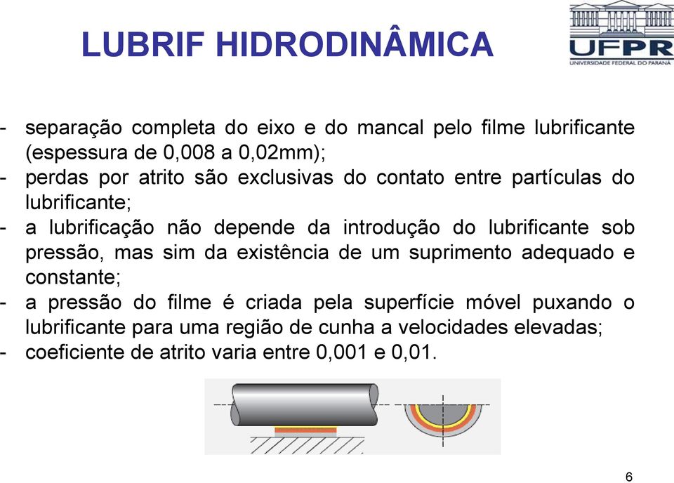 pressão, mas sim da existência de um suprimento adequado e constante; - a pressão do filme é criada pela superfície móvel puxando o