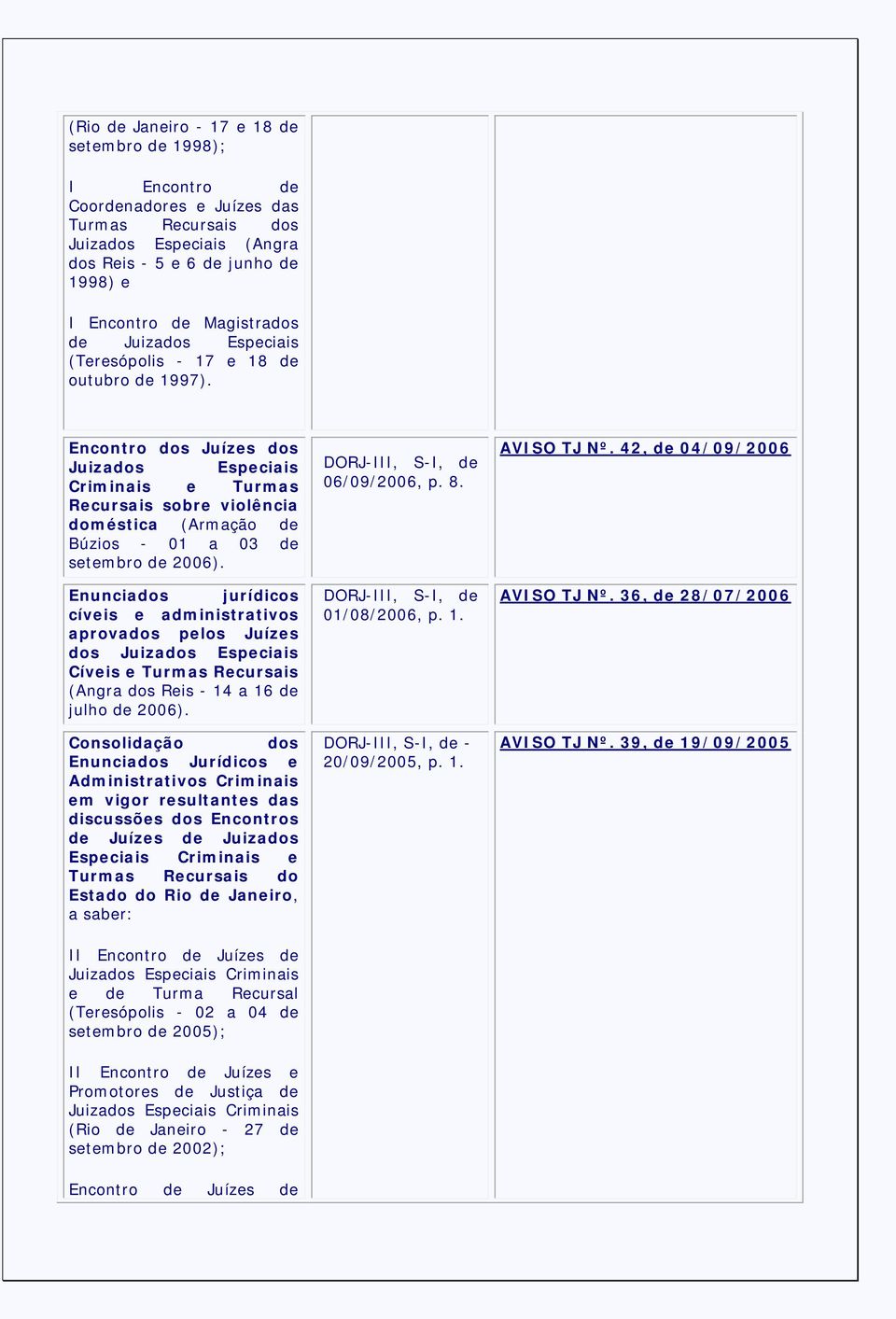 Encontro dos Juízes dos Juizados Especiais Criminais e Turmas Recursais sobre violência doméstica (Armação de Búzios - 01 a 03 de setembro de 2006).