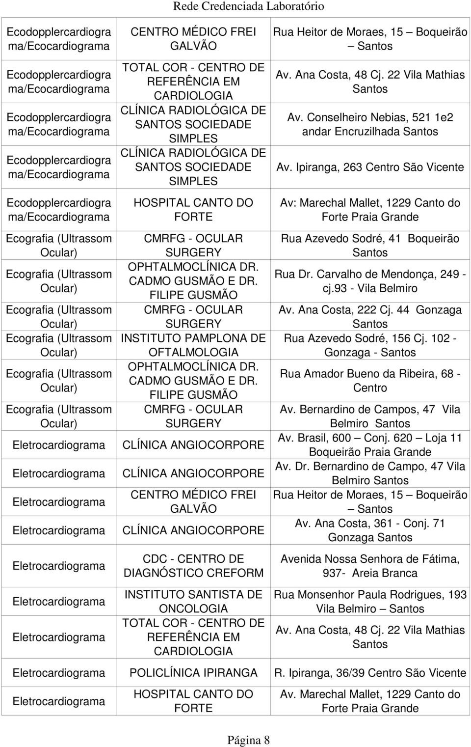 MÉDICO FREI GALVÃO TOTAL COR - CENTRO DE REFERÊNCIA EM CARDIOLOGIA CLÍNICA RADIOLÓGICA DE SANTOS SOCIEDADE SIMPLES CLÍNICA RADIOLÓGICA DE SANTOS SOCIEDADE SIMPLES HOSPITAL CANTO DO INSTITUTO PAMPLONA