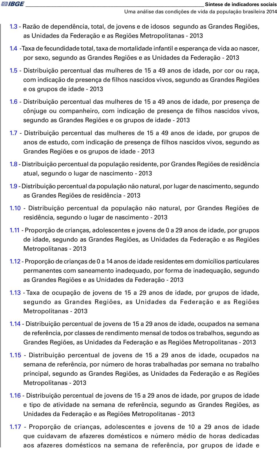 4 - Taxa de fecundidade total, taxa de mortalidade infantil e esperança de vida ao nascer, por sexo, segundo as Grandes Regiões e as Unidades da Federação - 2013 1.