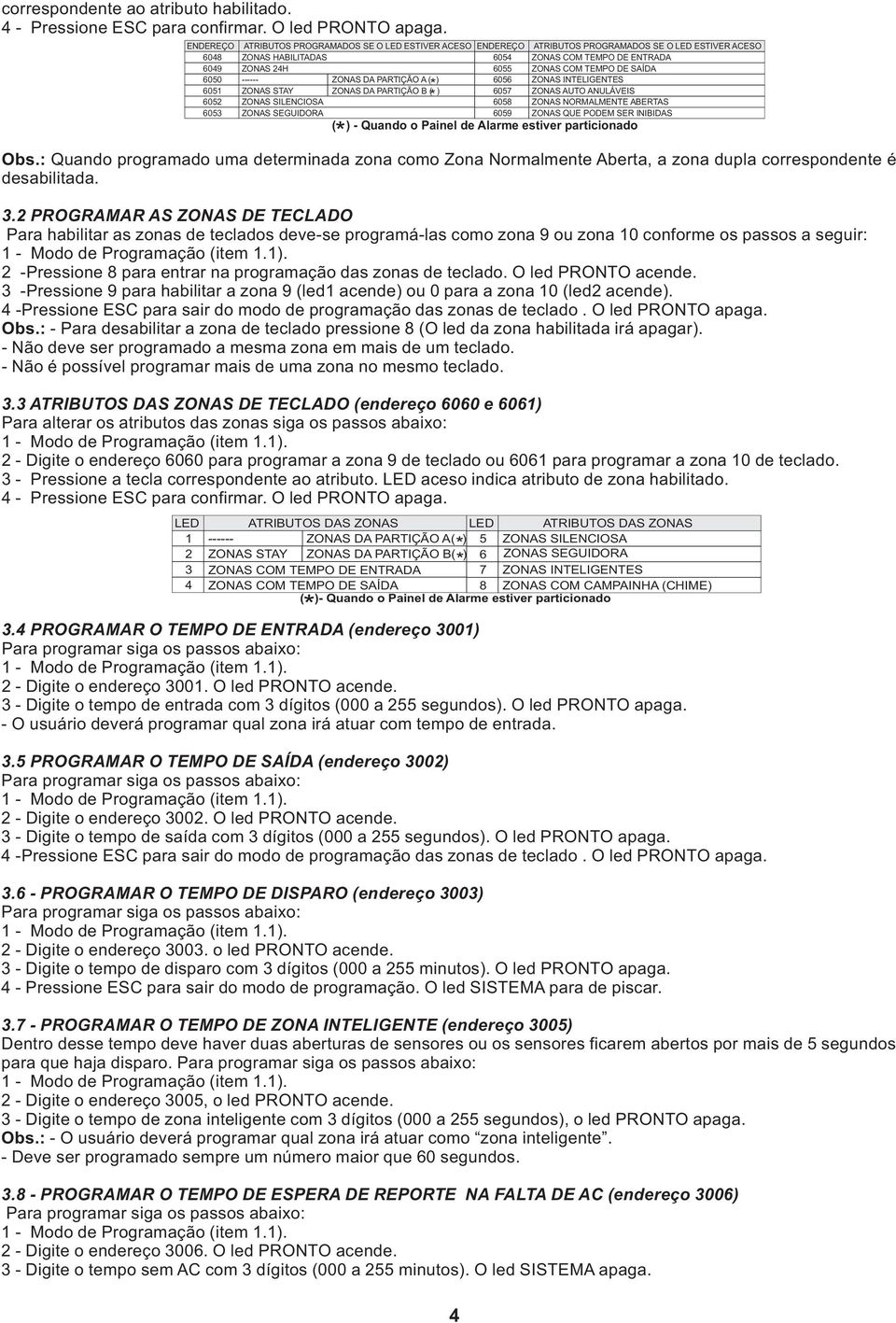 . PROGRAMAR AS ZONAS DE TECLADO Para habilitar as zonas de teclados deve-se programá-las como zona 9 ou zona 0 conforme os passos a seguir: -Pressione para entrar na programação das zonas de teclado.