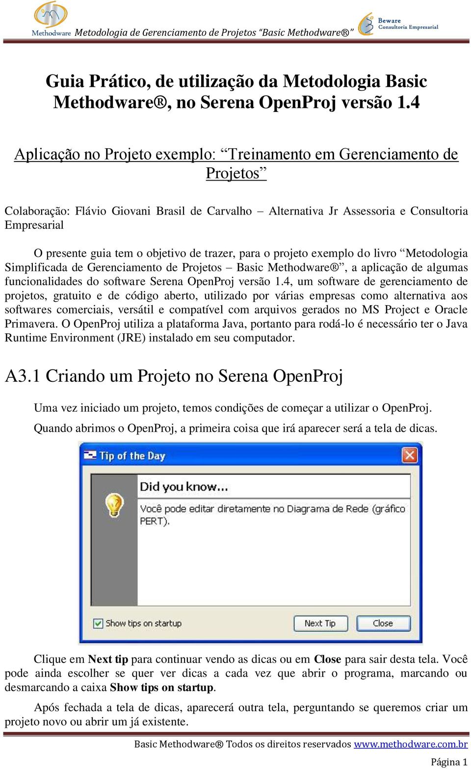 objetivo de trazer, para o projeto exemplo do livro Metodologia Simplificada de Gerenciamento de Projetos Basic Methodware, a aplicação de algumas funcionalidades do software Serena OpenProj versão 1.