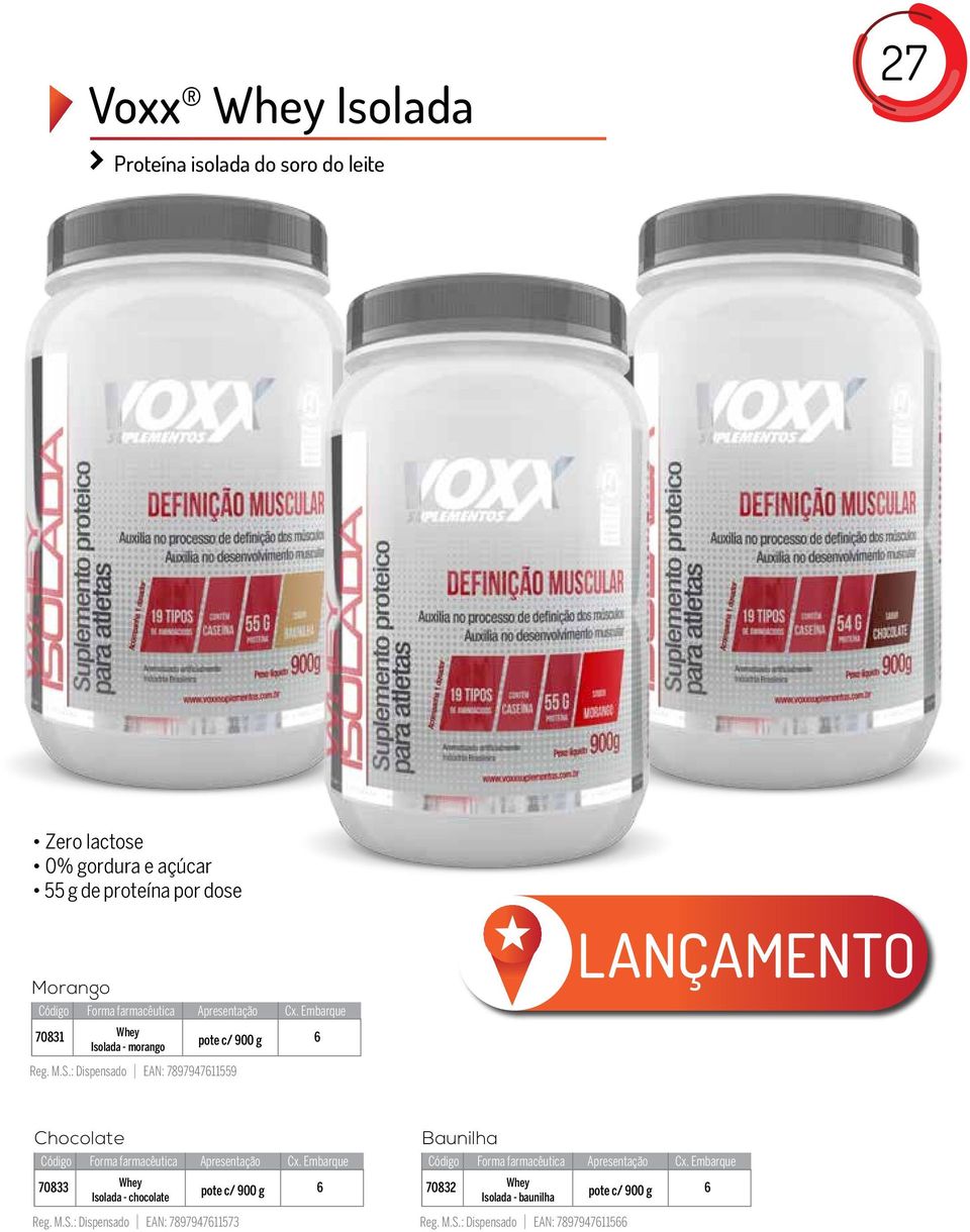 : Dispensado EAN: 789794711559 LANÇAMENTO Chocolate 70833 Whey Isolada - chocolate pote c/ 900 g Reg.