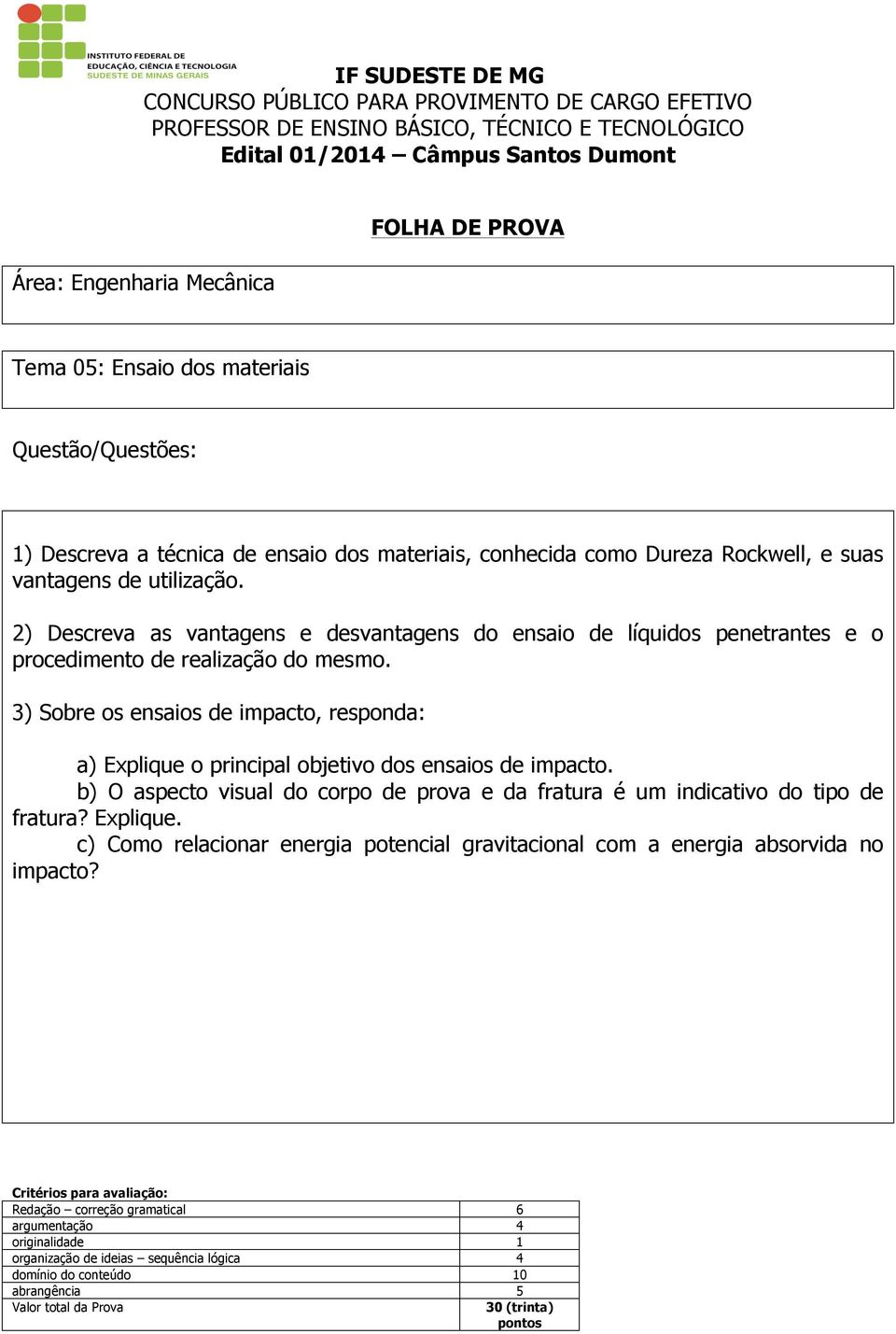 3) Sobre os ensaios de impacto, responda: a) Explique o principal objetivo dos ensaios de impacto.