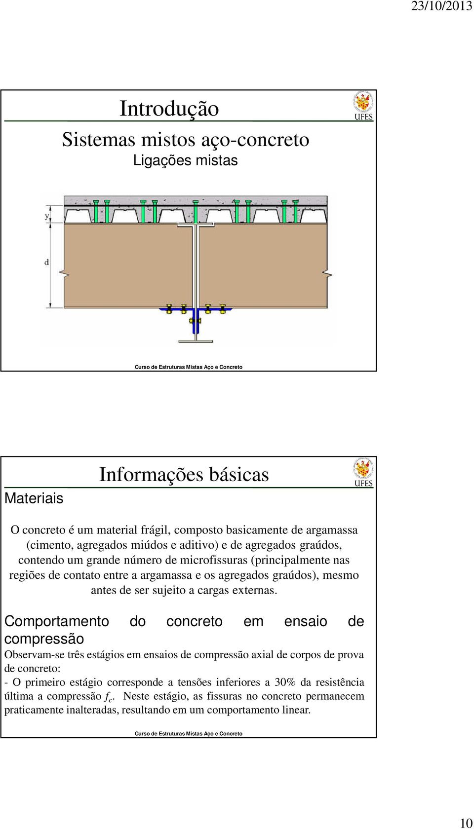 Comportamento do concreto em ensaio de compressão Observam-se três estágios em ensaios de compressão axial de corpos de prova de concreto: - O primeiro estágio