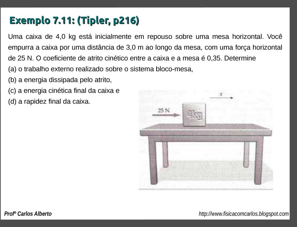 O coeficiente de atrito cinético entre a caixa e a mesa é 0,35.