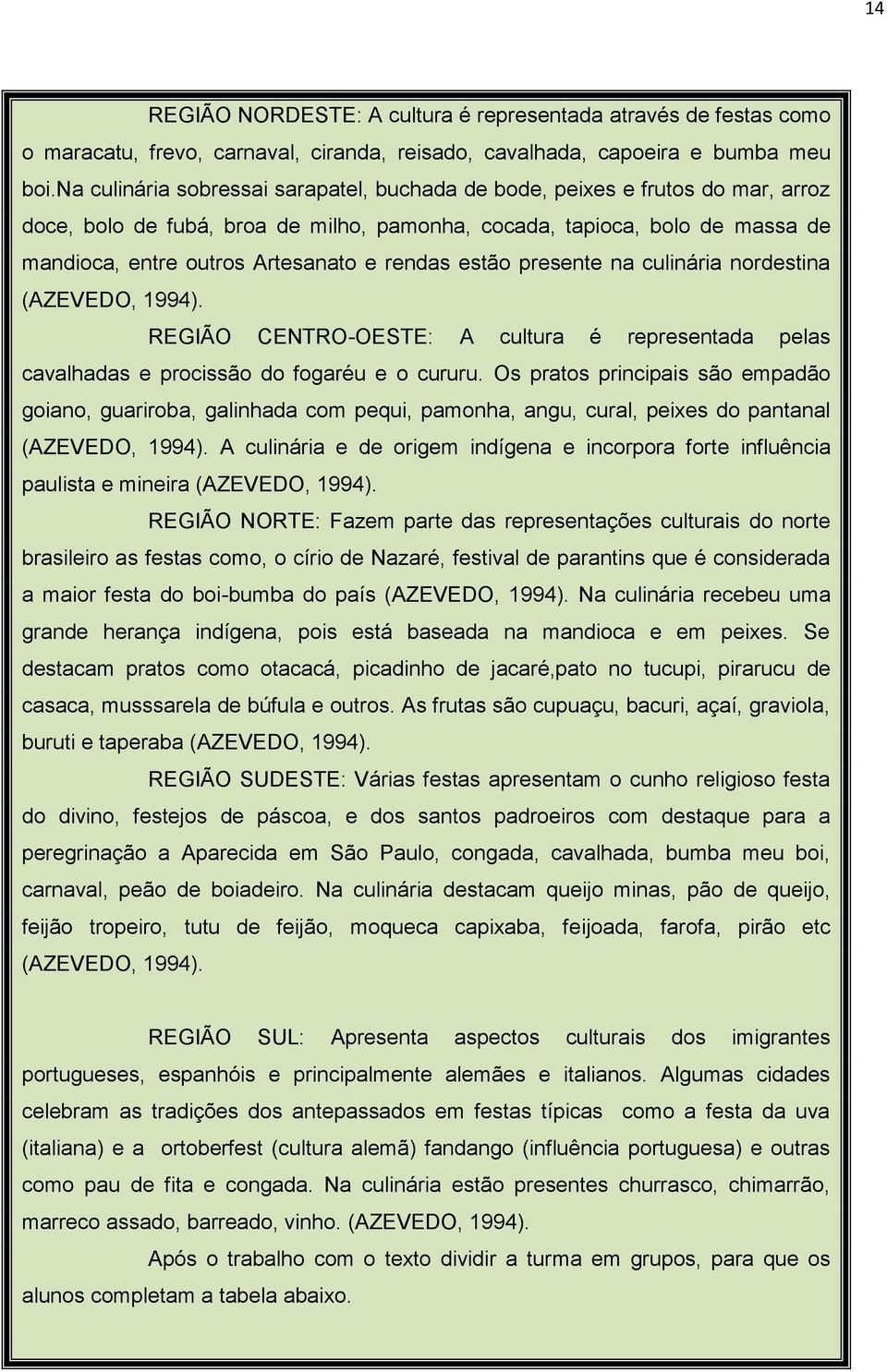 rendas estão presente na culinária nordestina (AZEVEDO, 1994). REGIÃO CENTRO-OESTE: A cultura é representada pelas cavalhadas e procissão do fogaréu e o cururu.